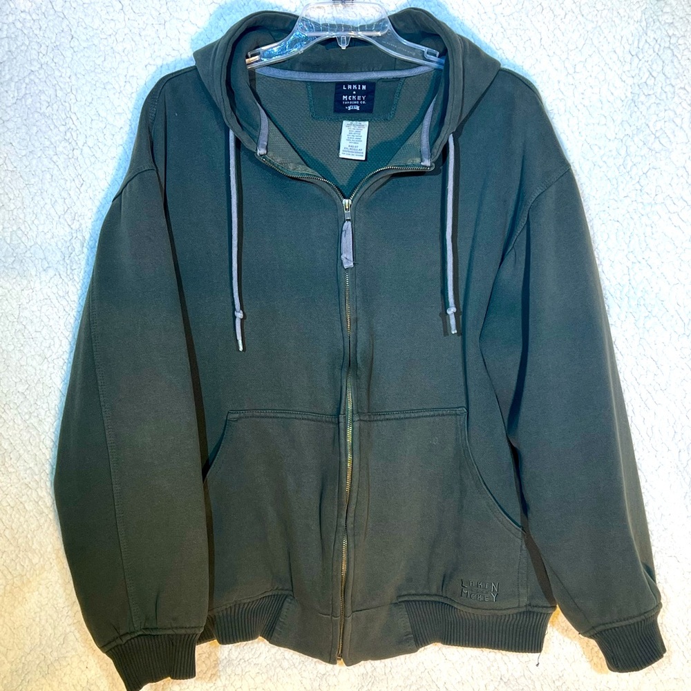 Men’s Thermal Lined Full Zip Hooded Sweatshirt. 2XL - Dark Green